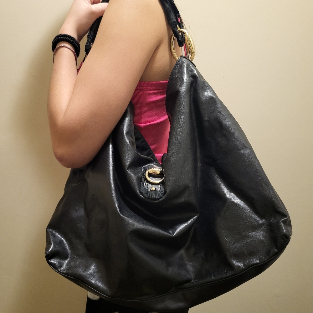 Gucci Authentic Black Leather Hobo Bag Large